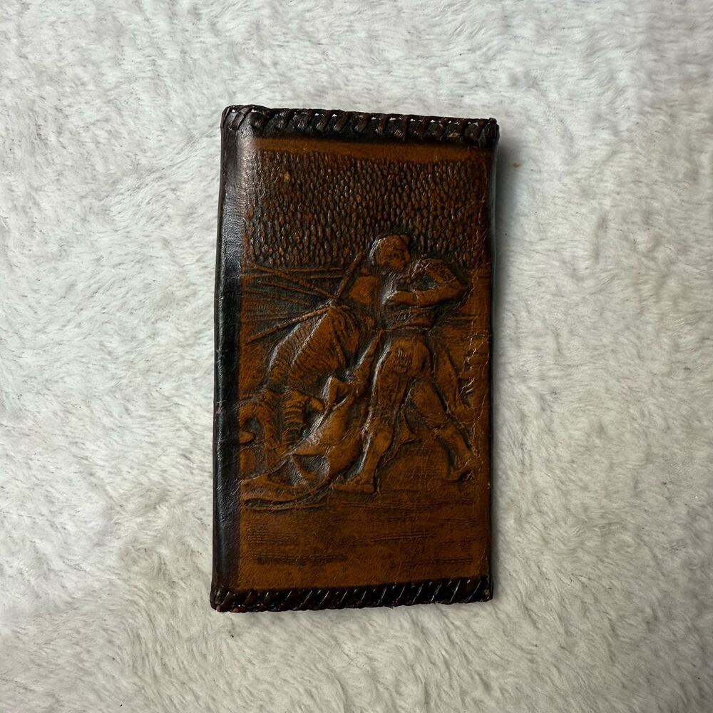 Vintage Tooled Leather Key Holder Snap Closure Man Combat